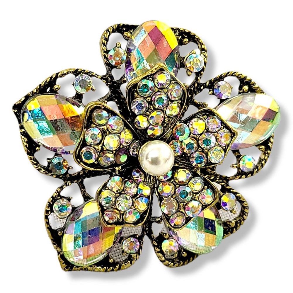 Woman's Jewelry Brooch Pin Retro Design Silver Tone Faux Pearl